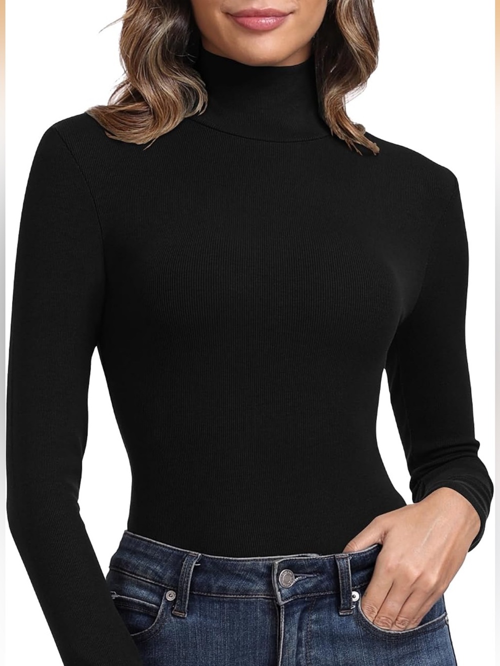 Classic Black Turtleneck Long Sleeve Top